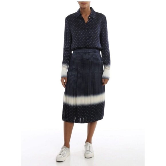 Tory Burch Dresses & Skirts - Tory Burch Size 2 Silk Pleated Midi Skirt Navy Blue White Ombre Printed